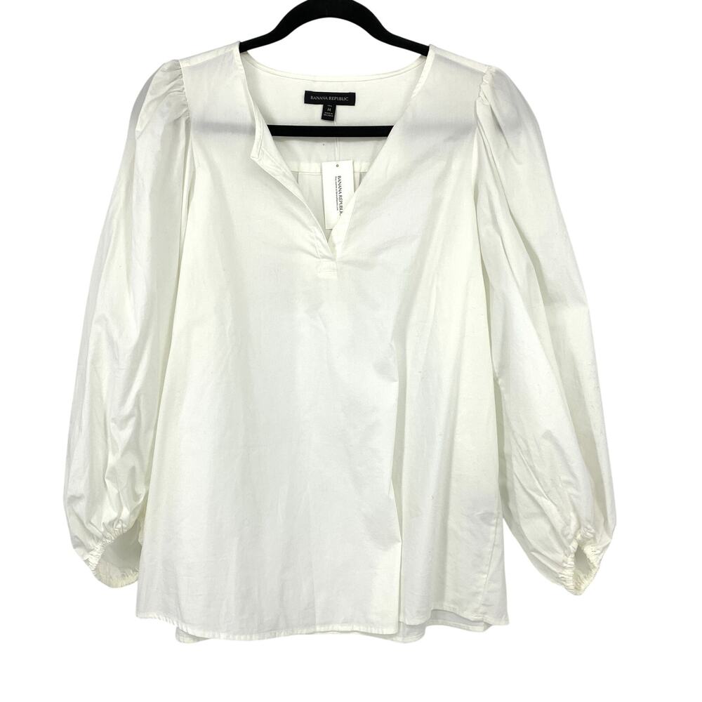 Banana Republic Puff Sleeve Popover Blouse Womens Sz Medium Tall White